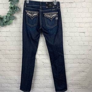 Miss Me Womens Skinny Jeans Dark Wash JP46565 Button Flap Pockets Size 26